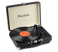 Audizio RP116BK Tocadiscos en maletín con IN/OUT Bluetooth, estilo retro de vinilo portátil con altavoces integrados, codificación MP3 USB, reproducción de 3 velocidades, color negro