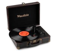 Audizio RP116DW Tocadiscos Retro en Maletín con Bluetooth In/out, USB para MP3, Altavoz Integrado y 3 Velocidades - Reproductor de Vinilo Estilo Vintage con Acabado en Madera Oscura Compacto