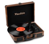 Audizio RP116W Tocadiscos de Vinilo Estilo Maletín con Bluetooth In/out, Altavoces Integrados, Codificación MP3 por USB y 3 Velocidades - Diseño Retro Compacto en Color Madera con Sonido Estéreo