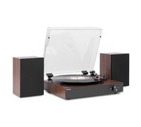 Audizio RP325W - Tocadiscos de Vinilo con Altavoces 60W, Bluetooth in/out, 3 velocidades, reproducción 7/10/12”, diseño en Madera, tracción por Correa y Salida RCA para Sistemas HiFi - Color marrón