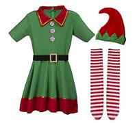 AudMsier Grüne Elfe Kostüm Weihnachten Halloween Elfe Frauen Kleid Set Kinder(170CM)