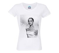 Audrey Hepburn Actriz Hollywood Star - Camiseta para mujer, cuello redondo, algodón orgánico, diseño de estrellas, blanco, L
