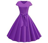 Audrey - Vestido retro de los años 50 para mujer, diseño de lunares, estilo rockabilly, acampanado, para cóctel, fiesta de graduación, 1B-púrpura, L