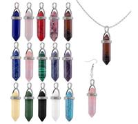 AUEAR, Abalorio de piedra de cristal en forma de bala para curación de chakras puntiagudos para hacer collares, joyas, paquete de 15, piedra