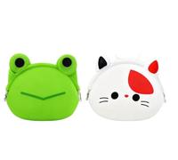 AUEAR, Paquete de 2 bolsas de silicona para monedas de dibujos animados de rana y gato para regalo
