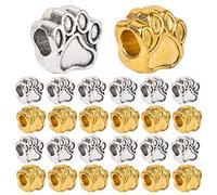 AUEAR, Paquete de 50 cuentas de huellas de perro para manualidades, joyería, plata, oro