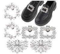 AUEAR, Paquete de 6 clips de zapatos de diamantes de imitación de cristal brillante, clips de zapatos de metal para fiestas y bodas (plateado), Pack De 6, Diamantes de imitación