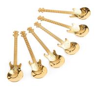 AUEAR, Paquete de 6 cucharas de guitarra de acero inoxidable, cucharas de café Demitasse Espresso, cucharaditas musicales para mezclar postres, helados, pasteles de té (dorado)