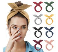 AUEAR, paquete de 9 diademas de color sólido con lazo giratorio, diademas con alambre para el pelo, diademas con orejas de conejo para mujeres y niñas, accesorios