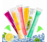 AUEFUDQ 100 bolsas para helados largos con embudo, Moldes para Helados,Recipientes para Helados Caseros, Bolsas Reutilizables para Hacer Polos de Yogur, Zumos y Smoothies