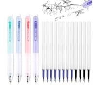 AUEFUDQ 4 bolígrafos de punta redonda de 0,5 mm + 12 recambio borrable, borrable con mango suave retráctil, para planificar diarios, suministros escolares, suministros de oficina