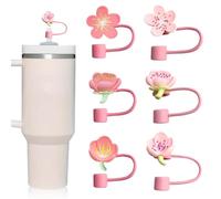 AUEFUDQ Juego de 6 cubiertas de pajita rosa para Stanley 40 30 Oz Flores Silicona Pajita Tapa Stanley Paja Accesorio Rosa para Stanley Cup Accesorios Rosa Pajita Tapas