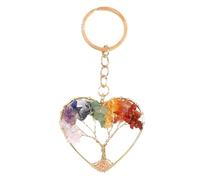 AUEFUDQ Llavero Árbol de la Vida, Hermoso Corazón 7 Chakra Cura el Árbol de la Vida de Cristal Llaveros Originales Colgante de la Llavero Mujer con Tarjetas de Madres y Amigos Amantes