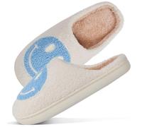 AUEJACKY Slippers with Cheerful Face,Memory Foam Slip On Slippers,Plush Slippers,Women's Winter Slippers,Non-Slips,Warm,Indoor House Shoes, azul, 38 EU