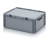 Auer Eurocontenedor con tapa con bisagra ED 64/22 L 60 x W 40 x H 23.5 cm Caja industrial con asas. Caja de almacenamiento abierto apilable. Caja de transporte. Caja para alimentos. Plástico