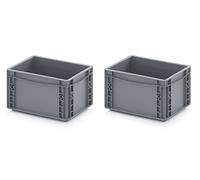 Auer Packaging 2 recipientes europeos de 30 x 20 x 17 cm, color gris, incluye metro plegable gratis, juego de 2 unidades