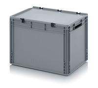 Auer Packaging Eurobox - Caja de transporte (60 x 40 x 43,5 cm, con asas abiertas y tapa con bisagras, incluye metro plegable), 60 x 40 x 43,5