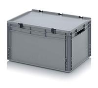 Auer Packaging Eurobox Eurobox - Caja apilable (60 x 40 x 33,5 cm, con asas abiertas y tapa con bisagras, incluye metro plegable)