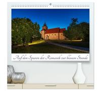 Auf den Spuren der Romanik zur blauen Stunde (hochwertiger Premium Wandkalender 2026 DIN A2 quer), Kunstdruck in Hochglanz: Entdeckungen historischer Gebäude auf der Straße der Romanik