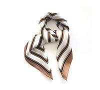 Aufeel - Pañuelo cuadrado pequeño, de seda natural 100%, para mujer, 53 cm, ligero, para cuello o pelo, estampado, en paquete regalo, Gris a rayas, S