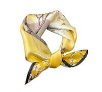 Aufeel - Pañuelo cuadrado pequeño, de seda natural 100%, para mujer, 53 cm, ligero, para cuello o pelo, estampado, en paquete regalo, amarillo blanco, S