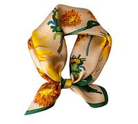 Aufeel - Pañuelo cuadrado pequeño de seda natural 100% para mujer, pañuelo para la cabeza, pañuelo de seda, 53,3 x 53,3 cm, Margarita, S