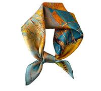 Aufeel - Pañuelo cuadrado pequeño de seda natural 100% para mujer, pañuelo para la cabeza, pañuelo de seda, 53,3 x 53,3 cm, dorado, (Golden tree), S