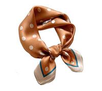 Aufeel Pañuelo de cuello cuadrado pequeño de seda de morera 100 % real para mujer, pañuelo ligero impreso, pañuelo para la cabeza con estampado de lunares de caramelo, Caremel Dot, S