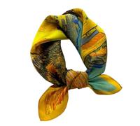 Aufeel Pañuelo de seda de morera 100 % real para mujer, pequeño pañuelo de cuello cuadrado de 21 pulgadas, ligero, estampado en paquete de regalo, Pintura dorada, S