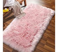 AUFELL Artificial Alfombra Piel de Imitación Felpa Mullidas Alfombra de Antideslizante para el Dormitorio de la Sala Alfombras de Sofá Rosa 23.6x35.4 Inch