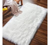 AUFELL Artificial Alfombra Piel de Imitación Felpa Mullidas Alfombra de Antideslizante para el Dormitorio de la Sala Alfombras de Sofá Blanco 60x90 cm