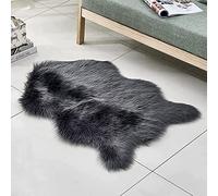 AUFELL Negro Piel de Imitación, Artificial Alfombra, excelente Piel sintética de Calidad Alfombra de Lana Adecuado para salón Dormitorio baño sofá Silla cojín(Negro 60x90cm)