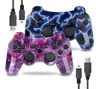 AUFGLO Retro Gaming Controller for P-S3, Wireless Move/Motion Controller Gamepad with Improved Joystick Compatible with P-S3 (Blue Lightning and Red Starry Sky)