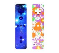 AUFGLO Wii Controller 2 Pack Wii u Remote con carcasa de silicona y correa de muñeca (azul estrella + rojo estrellado)