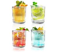 AUFIKR Juego de 4 vasos a rayas/cristalería ondulada para whisky, cócteles, cerveza, café helado, té para regalos lindos