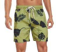 AUFIKR Traje de baño para hombre, de doble capa, con forro de compresión, pantalones cortos 2 en 1 con bolsillos, pantalones cortos de surf y surf, Blue Leaves L10, 3XL