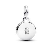 Pandora Moments Colgante grabable con diseño de cerradura chapado en oro de 14 quilates y con circonita cúbica transparente