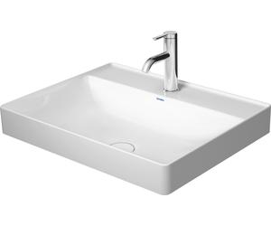 Aufsatzbecken Duravit DuraSquare, 60x47cm, 1 agujero para grifo, sin rebosadero, pared posterior esmaltada, pulido, 2354600041, Color: Blanco