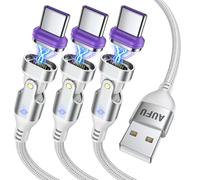 AUFU 18W Cable de Carga Magnético USB C [1M/2M/2M], Cable Magnético Plano 16PIN de USB A a USB C para Galaxy S23/Tableta - Blanco