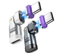 AUFU Adaptador magnético USB C a USB C de 240 W [paquete de 2], adaptador magnético tipo C giratorio de 16 pines 180° 48V/5A para teléfono 14 15 16 Pro Max, Pad 10 11 Mini 6 Air, Samsung Galaxy S24