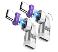 AUFU Adaptador magnético USB C a USB C de 240 W [paquete de 2], adaptador magnético tipo C giratorio de 16 pines 180° 48V/5A para teléfono 14, 15, 16 Pro Max, Pad 10, 11 Mini 6 Air, Samsung Galaxy S24