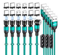 AUFU Cable de Carga Magnético [6 Piezas, 0.5m 1m 1m 2m 2m 3m], Cable USB C Giratorio 360° y 180°, Cable de Carga con Conector Micro USB/Tipo C - Verde