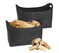 Aufun 2 bolsas de fieltro XXL,Cesta para Leña de Chimenea Hecha de Fieltro Extragrueso, Cesto Leñero con Asas Reforzadas para guardar madera, periódicos, leña (55 x 30 x 40 cm,Gris oscuro)