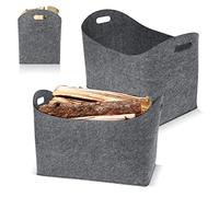 Aufun 2 bolsas de fieltro XXL,Cesta para Leña de Chimenea Hecha de Fieltro Extragrueso, Cesto Leñero con Asas Reforzadas para guardar madera, periódicos, leña (55 x 30 x 40 cm,Gris claro)