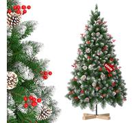 Aufun Árbol de Navidad Artificial, 2,25 Metros. Árbol de Navidad Artificial Blanco con Nieve y piñas, Pino de Montaje rápido, con Soporte para árbol de Navidad (225cm, Pino Blanco Natural con Nieve)