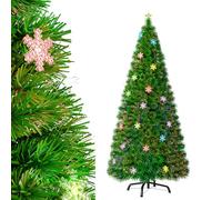 Aufun Árbol de Navidad Artificial 210cm,Árbol de Navidad con LED y Copo de Nieve,Abeto de Fibra de Vidrio Artificial Que Cambia de Color para Oficina, Tiendas y Hogar (2.1M,Copo de Nieve Colorido)