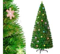 Aufun Árbol de Navidad Artificial 240cm,Árbol de Navidad con LED y Copo de Nieve,Abeto de Fibra de Vidrio Artificial Que Cambia de Color para Oficina, Tiendas y Hogar (2.4M,Copo de Nieve Colorido)