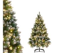 Aufun Árbol de Navidad Artificial con iluminación, árbol de Navidad Artificial de 180 cm con Nieve y piñas, Abeto Noble, Montaje rápido, Incluye Soporte para árbol de Navidad