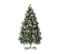 Aufun Árbol de Navidad Artificial de 180 cm, con Efecto Nieve y piñas, PVC, Incluye Soporte de Madera (Verde, 1,8 m)
