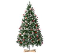 Aufun Árbol de Navidad Artificial de 225 cm, con Efecto Nieve y piñas, PVC, Incluye Soporte de Madera (Verde, 2,25 m)